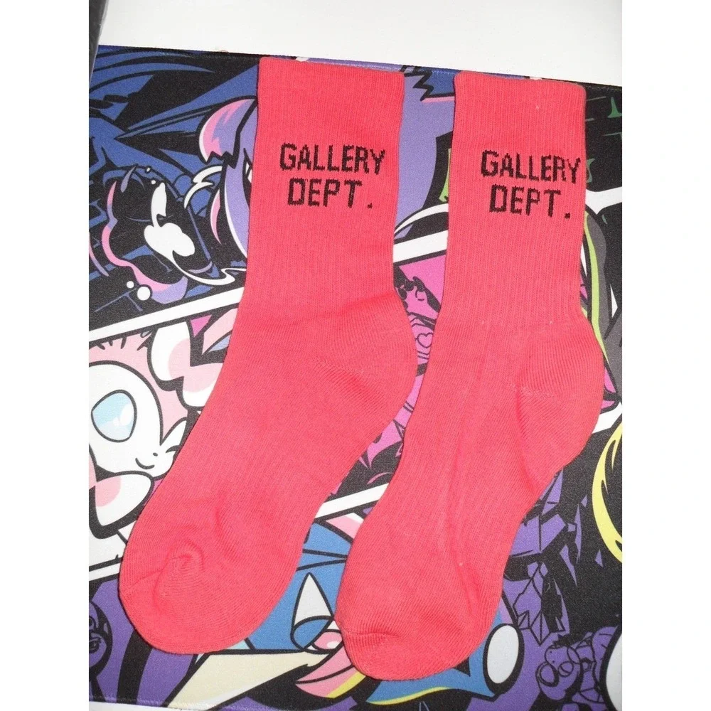 Gallery Dept. Woven‎ Stretch Socks Womens 4-6.5 Red Ribbed Cotton Blend Logo Art